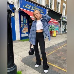 Reformation Giles Plaid Flannel Shirt Jacket/Shacket in Blue Size S